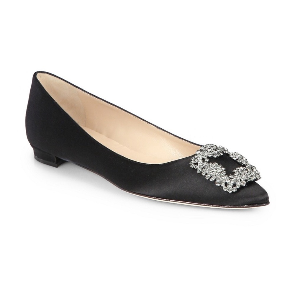 Manolo Blahnik Hangisi Embellished Satin Flats